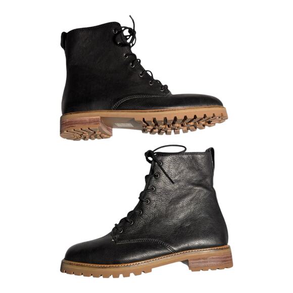Madewell Clair Black Leather Lace-Up Classic Minimal Utility Combat Boots Sz 9 - Picture 1 of 7